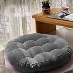 COOZLY Fiber Velvet Round Cushions For Floor 25 Inches X 25 Inches | Outdoor Floor Pad | Meditation Cushion For Yoga, Living Room, Sofa, Balcony (Grey)