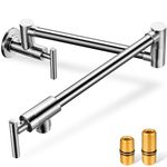 Pot Filler Faucet Brushed Nickel, Extended 26 inch Solid Brass Pot Filler Wall Mount, 4.5 GPM Kitchen Folding Faucet with Double Joint Swing Arms, Single Hole Two Handles Pot Fillers, Sliver