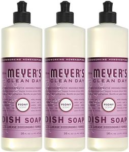 MRS. MEYER'S CLEAN DAY Liquid Dish Soap, Biodegradable Formula, Peony, 16 Fl. Oz - Pack of 3