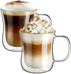 ecooe Double Walled Glass Coffee Cups, Coffee Glasses 11.8oz(350ml) Set of 2, Insulated Glass Coffee Mugs with Handle, Clear Coffee Mug Cups for Hot Cold Drinks Tea Cappucino Latte Macchiato Milk