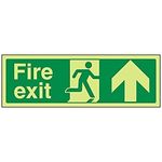 V Safety Glow In The Dark Fire Exit Arrow Up Sign - 300mm x 100mm - Rigid Plastic