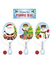 HENBRANDT 6x Christmas Wooden Paddle Bat and Ball Game for Kids Unisex Party Bag Favours Loot Bag Stocking Fillers Xmas Gifts Snowman Santa Claus Elf Game for Boys and Girls