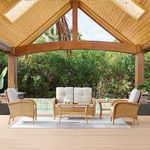 HUMMUH 4-Piece Patio Furniture Wicker Outdoor Conversation Set,All-Weather Rattan Outdoor Bistro Set with Loveseat Chairs Coffee Table for Backyard,Poolside,Deck