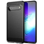 cadorabo Case for Samsung Galaxy S10 5G - Cover in BRUSHED BLACK - Mobile Phone Cover made of TPU Silicone in Stainless Steel Carbon Fiber Optics - Silicone Ultra Slim Soft Back Cover Case Bumper