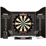 WINMAU Professional Dart Set includes Diamond Plus Bristle Dartboard - Black Cabinet - 2 Sets of Darts - Official Oche Line