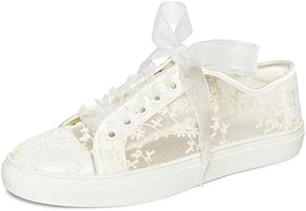 JIAJIA 8835 Wedding Shoes Bridal Trainers Flats Bridal Tennis Shoes Lace Trainers, ivory, 10 AU