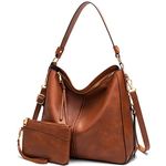 Hobo Bags for Women Handbags Purse Ladies Boho Shoulder Bag Crossbody Purses PU Leather Brown 2PCS