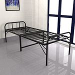 Honey Touch Metal Folding Bed Single Size For Sleeping Guest Bed Easily Storable (3 Ft X 6 Ft, Black) - Powder Coated