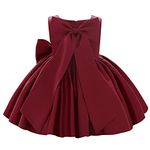 Flower Girls Wedding Dress Kids Pageant Bridesmaid Dress Baby Silky Satin Bowknot Toddler Girl Pirncess Birthday Party Christening Baptism Dress Formal Prom Gown Wine Red - Bow 18-24 Months