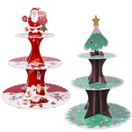 PYGHAP 2 Pack Cake Stand, Cardboard Cupcake Stand 3 Tier Dessert Holder Cardboard Round Tower Cardboard Cake Stands for Christmas Birthday Party Supplies (Red&Green)