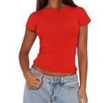 Women's Basic Slim Fit T-Shirt Top Short Sleeve Y2K Tops TikTok Influence Crop Top Club Party Streetwear(Red-2, L)