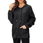 Zando Lightweight Rain Jacket Women Waterproof with Hood Raincoats for Women with Hood Rain Coat for Women Waterproof Women's Raincoats Windbreaker Women Packable Rain Jackets Anorak Jacket Black S