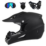 TKTTBD Motocross Helmet-DOT Certified Full Face Snowmobile Helmet with Goggles,Gloves&Mask-Perfect for Dirt Bike,ATV,Motorcycle,Off-Road Adventures,MX,DH,UTV for Boy,Girl,Youth (Matte Black, Medium)