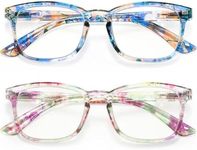 Reading Glasses 2 Pairs Fashion Ladies Readers Magnifying Readers Anti Blue-Ray Spring Hinge with Pattern Print Lightweight Comfortable Eyeglasses for Women | Purple Pink Blue Green (2pcs Set, 200)