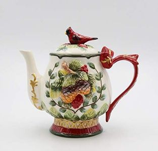 Cosmos Gifts 10734 - Teiera a forma di cardinale rosso con pigne in ceramica, 20 cm