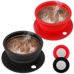 VVGCS Paperless Collapsible Pour Over Coffee Dripper - Reusable Silicone Coffee Filter Pour Over for Travel and Camping -Drip Coffee Maker Pour Over with Metal Coffee Filter, Set of 2 (Black+Red)