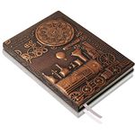 Train Embossed Leather Journal Notebook - 3D Handmade Vintage Train Journals Travel Diary with Lined Paper Antique leather sketchbook Writing Journals Train Gift for Women & Men (A5, Red Bronze)