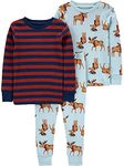 Simple Joys by Carter's Toddler Boys' 3-Piece Snug-Fit Cotton Christmas Pyjama Set, Pack of 3, Burgundy Stripes/Light Blue Moose, 4 Years