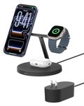 Belkin MagSafe-Compatible Charger, 3-in-1 Wireless Charging Station, Qi2-Certified 15W Wireless Charge for Apple iPhone 16 Series, Apple Watch, AirPods w/Non-Slip Base, 40W Included - Black