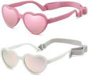 2pcs Baby Girl Polarized Sunglasses with Strap, Toddler Sunglasses for Infant Age 0-24 Months, Kids Travel Essentials (Pink+White)