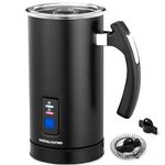 Andrew James Multi-Functional Electric Milk Frother Hot Chocolate Heater Warm Jug, 2 Attachments Incl Whisk, Coffee Cappuccino Latte Machine, Non-Stick Easy Clean, 300ml 360 Degree Base 500W (Black)