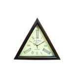 Classic Home Decor Handmade Wooden Triangle Designer Wall Clock Antique Look Style Deep Glass Roman Number for Home, Hall, Office, Farmhouse Decoration (16 Inch)