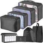 Nealie Packing Cubes for Suitcase-8 Pcs Travel Luggage Packing Organisers Lightweight Waterproof Compression Suitcase Bag Travel Essentials Bag Clothes Shoes Toiletries Storage Bags(Black)