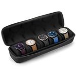 Hiceeden 5 Slots Watch Travel Case, Hard Watch Roll with Soft Pillow, Portable Watch Storage Box, Watch Display Organizer for Men and Women, Watch Carry Case Fit Watches Up to 60mm Face, Black