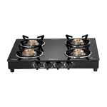 Sunflame Crystal Nova 4B BK Toughened Glass 4 Brass Burner Gas Stove (Manual Ignition, Black)