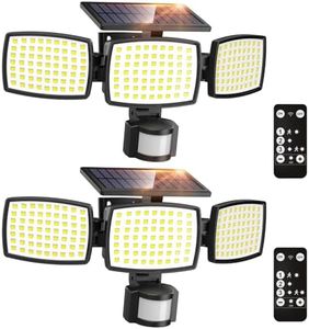 Quntis Solar Sensor Lights Outdoor, 189Led 7000K Motion Sensor Solar Lights with Remote, Outdoor Flood Light IP65 Waterproof, 3 Adjustable Heads, 270° Wide Angle Security Light for Garage Patio Yard