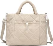 I IHAYNER Puffer Tote Bag for Women Lightweight Top Handle Handbag Large Shoulder Bag with Zipper for Travel Work Beige