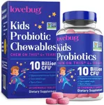 lovebug PROBIOTICS for Kids – Probiotic Chewables with Prebiotic Fiber for Age 4+, Daily Children's Gut Health, Constipation, Digestive & Immune Support Supplement, Sugar-Free Berry Flavor, 60 ct