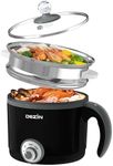 Dezin Hot Pot Electric with Steamer, 1.5L Rapid Noodles Cooker, Non-Stick Electric Pot Perfect for Ramen, Egg, Pasta, Dumplings, Soup, Porridge, Oatmeal, Portable Cooking Pot with Power Adjustment