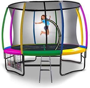 Kahuna 10Ft Outdoor Rainbow Trampoline for Kids and Children Suited for Fitness Exercise Gymnastics with Safety Enclosure