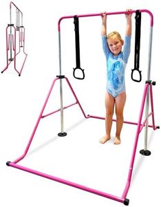 Eliteway Kids Gymnastics Bar Set - Adjustable Height Folding Horizontal Bar with Gymnastic Rings for Boys Girls | Junior Gymnastics Equipment Monkey Bars for Home Gym Training Indoor Outdoor