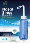 Sinus Rinse Kit,300 ml Bottle + 40 Salt sachets,Neti Pot,Nasal wash,Sinus Rinse,Adult Nose Shower for Nose Cleaning and Nasal Flushing,PLUSQMED