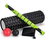 Odoland 45cm Large Size Foam Roller Set with Roller Massage Stick, 2 Muscle Massage Balls and Carry Bag, High Density for Physical Therapy, Deep Tissue Trigger Point, Pain Relief, Myofascial Release