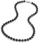 The Pearl Source 6.0-6.5mm Black Akoya Japanese Pearl Necklace for Women - 14k Gold Pearl Strand Necklace | 18in Long Pearl Necklace with Genuine Cultured Pearls