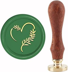 CRASPIRE Olive Leaf Wax Seal Stamp Valentine's Day Sealing Wax Stamps Heart 30mm Retro Vintage Removable Brass Stamp Head with Wood Handle for Wedding Invitations Packing