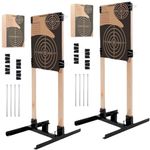 KESHES Target Stand Base - Adjustable Archery Target Steel Stand for Paper Sheet & Cardboard Target Box Cutout, Includes H-Shape Base, Ground Anchors, Target Clips (Wooden Poles Not Included) - 2 Pack