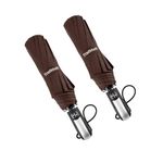 TradMall 2 Pack Travel Umbrella Windproof 56 Inches Large Canopy Reinforced Fiberglass Ribs Ergonomic Handle Auto Open & Close, Brown