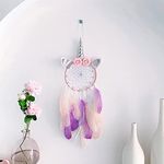 Zingtsing Unicorn Dream Catcher Hanging Decor, Handmade Pastel Feather Dreamcatcher Wall Decor for Girls Nursery Bedroom Decoration Blessing Gift