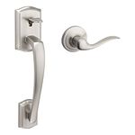 Kwikset 98150-013 Prescott Front Door Handle with Interior Tustin Lever Featuring Microban Antimicrobial Protection, Does Not Include Deadbolt, Satin Nickel