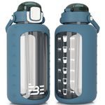 Be-Active Glass Water Bottle 2.2 Litre with Times to Drink - Borosilicate Glass – Motivational bottles - BPA Free (Blue)