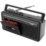 KLIM Portable Cassette Player & Tape Recorder – Boombox with AM/FM Radio, USB, Bluetooth, Speaker, and Earphone Jack – Battery and AC Operated - Black