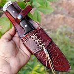 Ottoza Tanto Style Tracker Knife - Damascus Hunting Knife - Horizontal Carry Knife Sheath 219