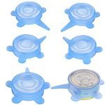 SLSON 6 Pack Pet Food Can Cover 1 Fit All Universal Stretchable Silicone Cat Can Lids for Dogs and Cats Canned Food Covers, Blue