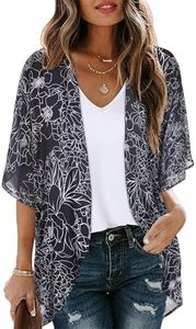 Womens Floral Kimono Cardigans Loose Puff Sleeve Casual Beach Coverups Tops (Black Brief Flowers,3XL)