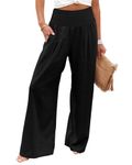 CHICZONE Women Palazzo Pants Ladies Wide Leg Long Trousers Elastic High Waist Fall Winter Lounge Loose Linen Fashion Flowy Work Trousers Black Small