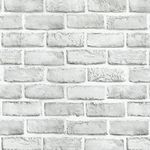 Lifetree Brick Effect Self Adhesive Wallpaper, Sticky Back Plastic Roll Vinyl, Peel and Stick Wallpaper Suitable for Living Room, Kitchen, Bedroom, 44.5 * 300cm, White/Grey